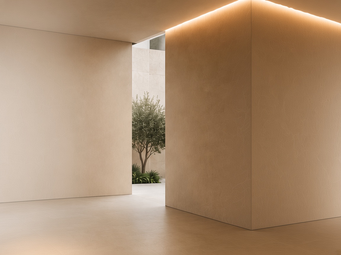 Minimal warm interior with cove lighting